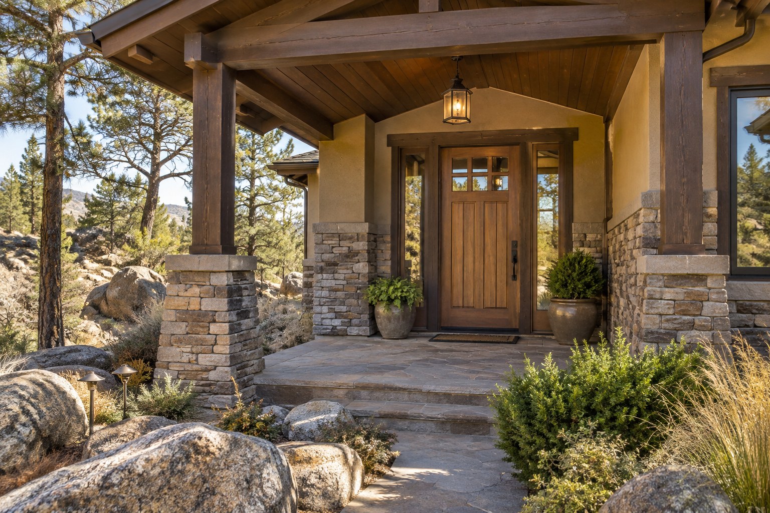 A covered front entry of a Prescott home, illustrative